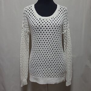 Olive & Oak Women Sweater S Cream Open Knit Beachy Coastal Boho Cottage Chic